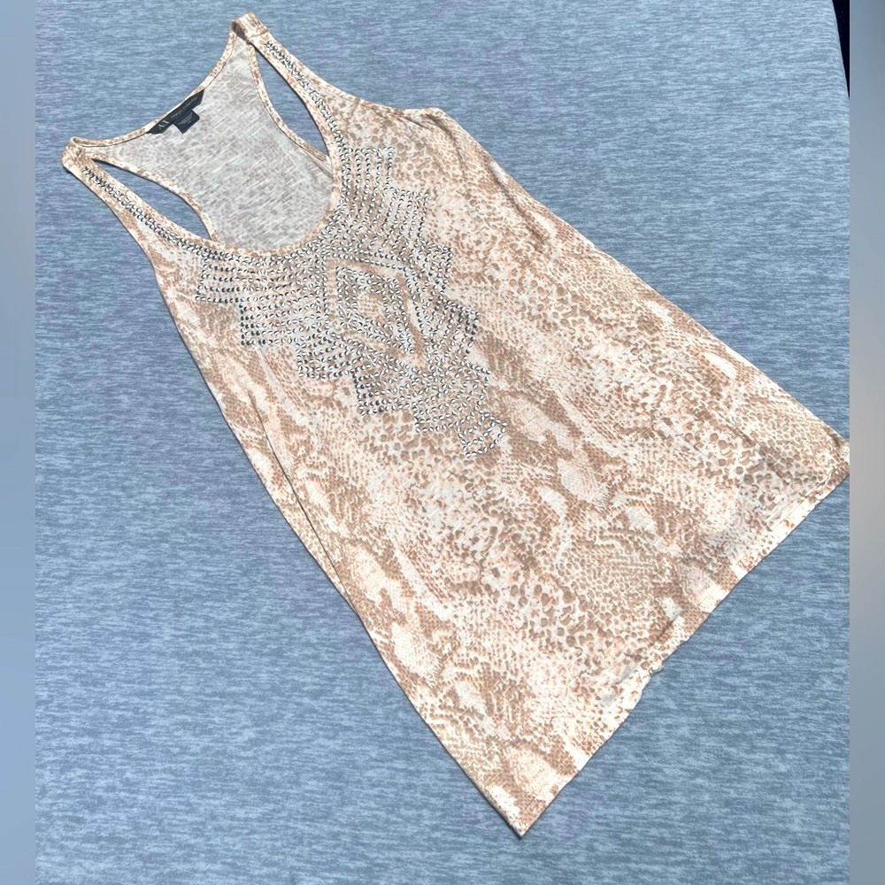 Armani Exchange tank top racer back women S petite‎ animal print studded stretch